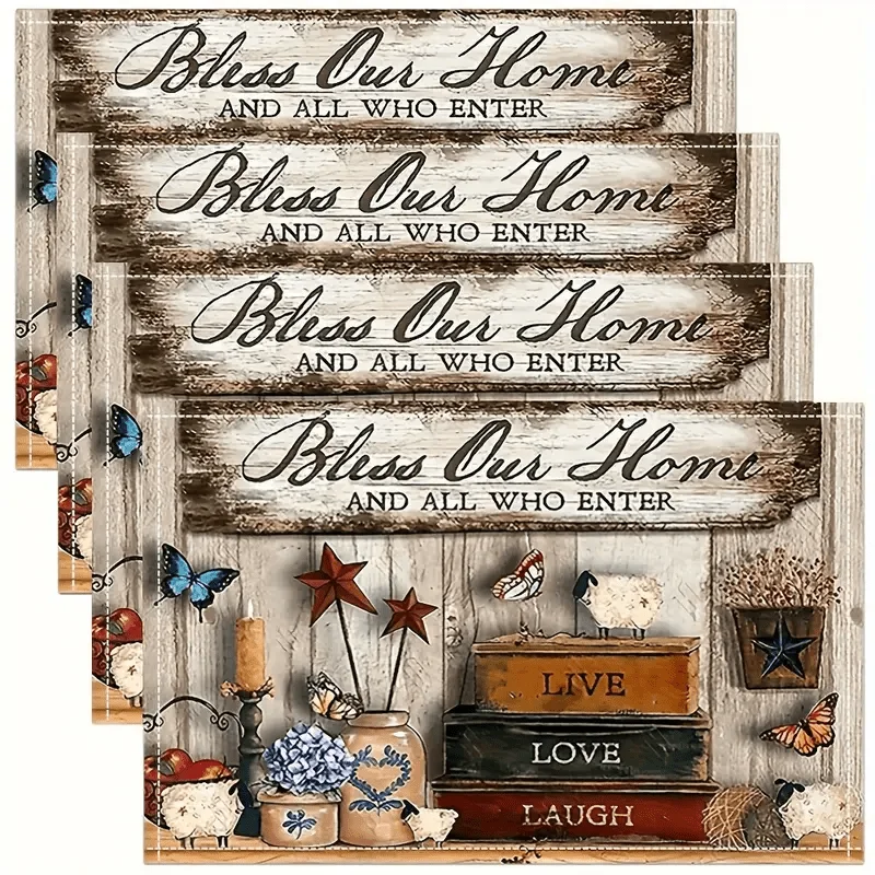 

4pcs Simple Placemats, Retro Style Book and Butterfly Print Table Mats Holiday Dining Decor for Home Kitchen and Restaurant
