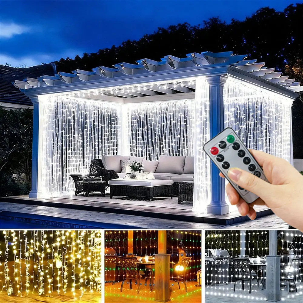 USB Curtain Lights - 8 Lighting Modes LED Fairy String Light for Christmas Halloween New Year Wedding Party Home Garden Decor