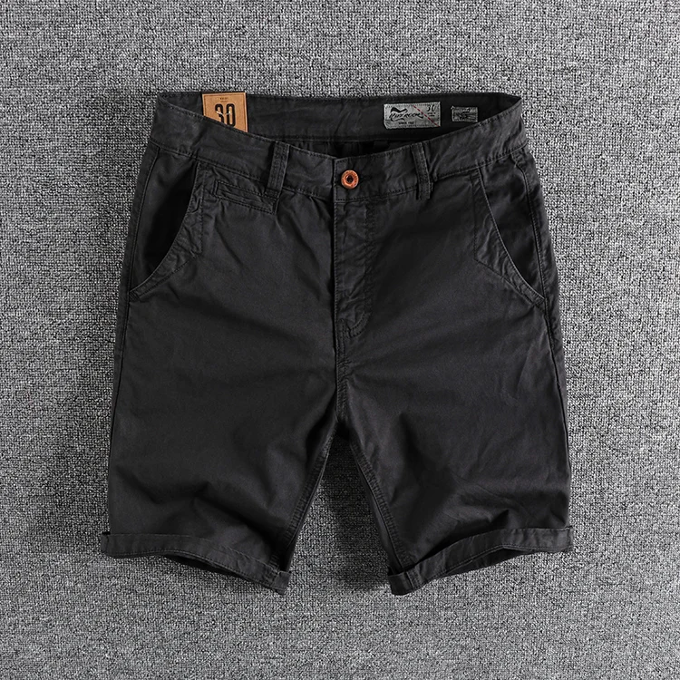 3251# Summer New America Retro Woven Casual Cargo Shorts Men\'s Fashion Pure Cotton Washed Old Youth Sports Knee Length Pants