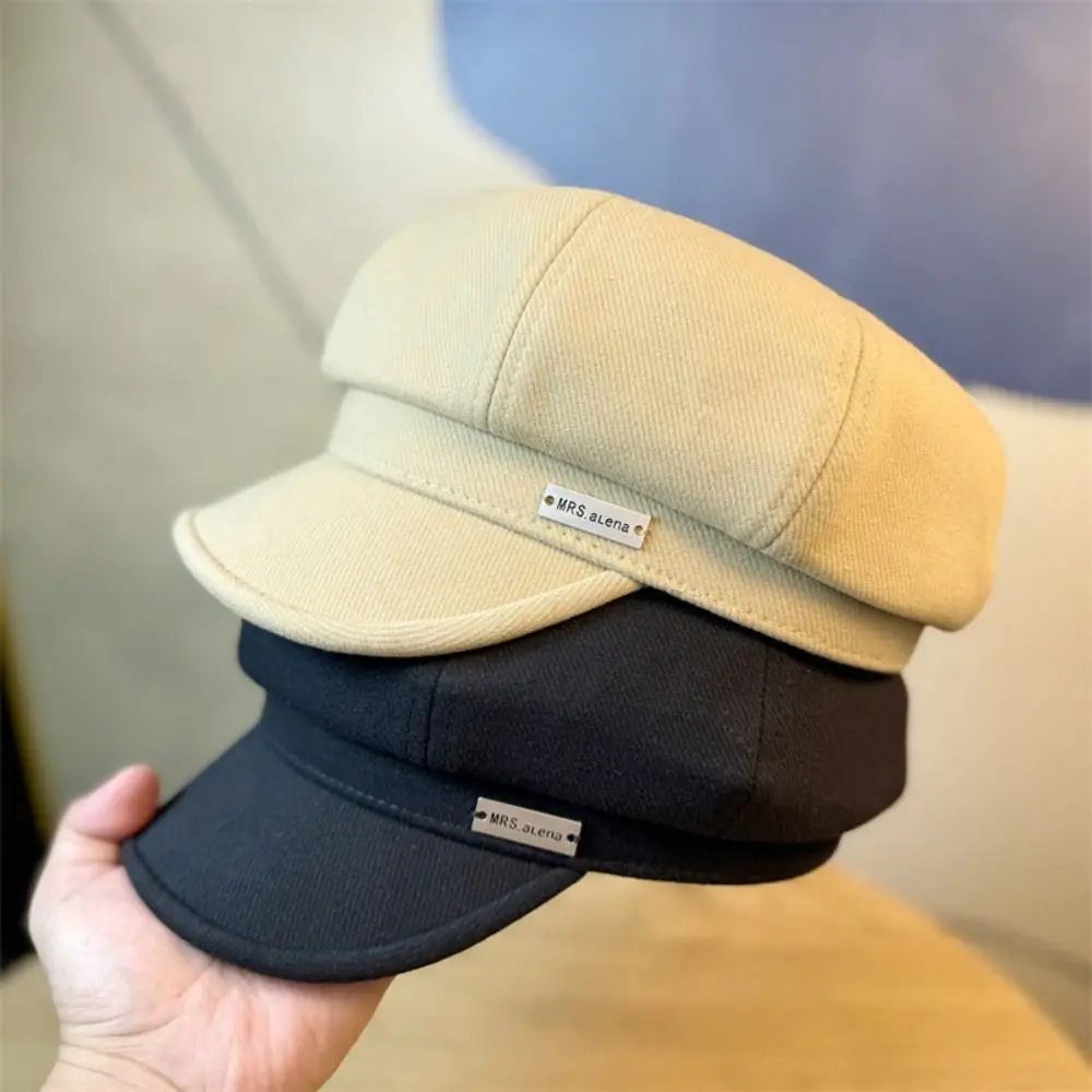 แฟชั่นหมวก Berets อบอุ่นหมวกสีทึบหมวกแปดเหลี่ยมหรูหรานุ่ม Retro หญิงหมวกฤดูหนาว
