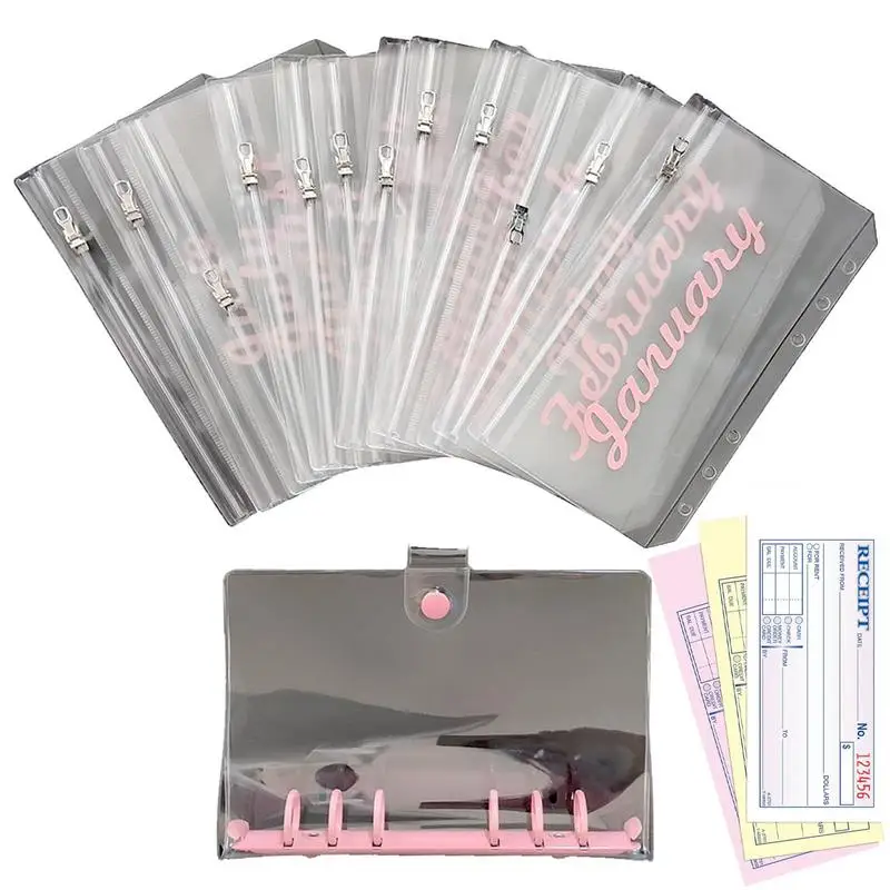 Money Challenge Binder A6 Waterproof Money Organizer With Zipper Tear-Resistant Binder Wallet For Home Work School Reusable Mone