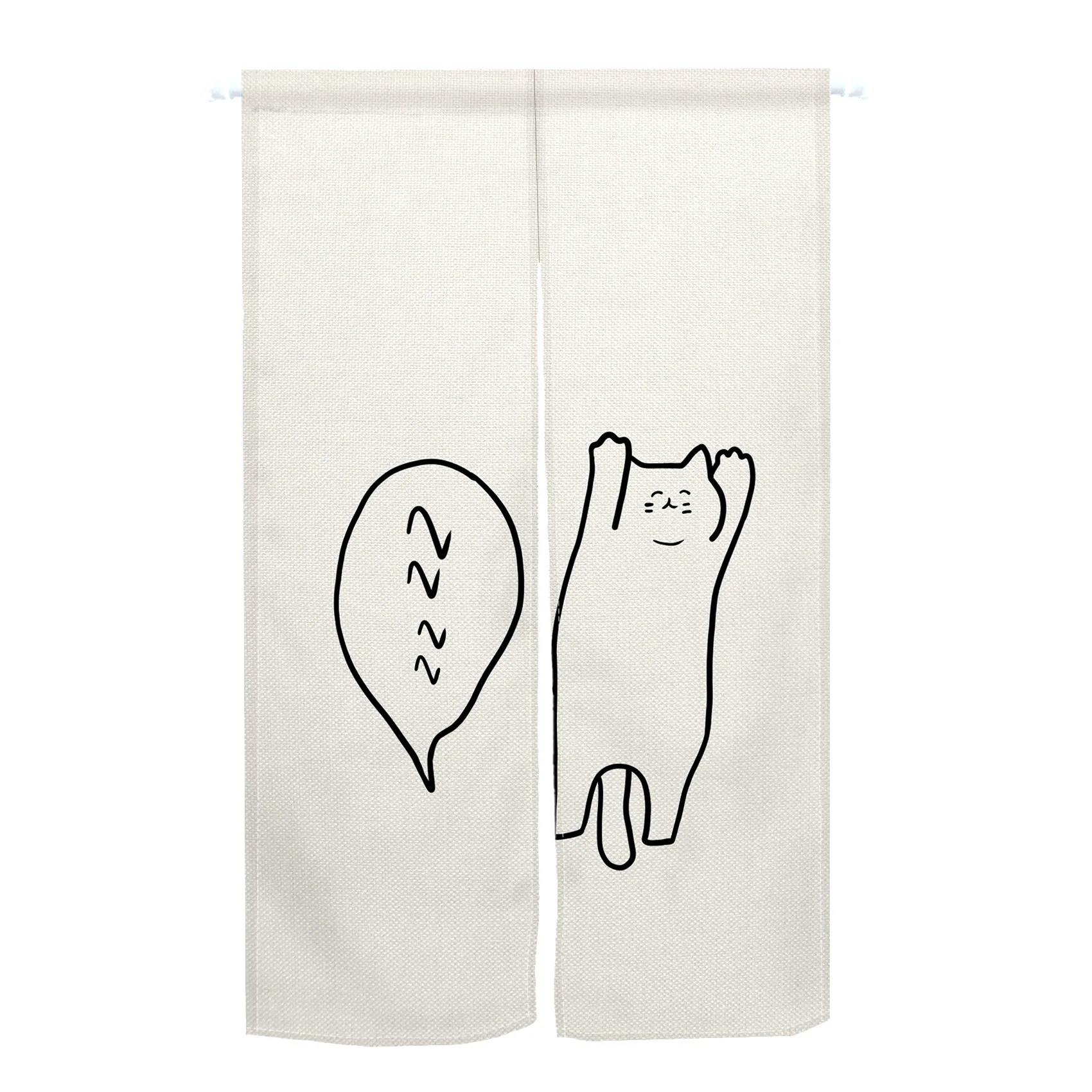 Hand Painted Cartoon Cat  Japanese Door Curtains Kitchen Bedroom Partition Entrance Doorway Drapes Hanging Split Half-Curtain