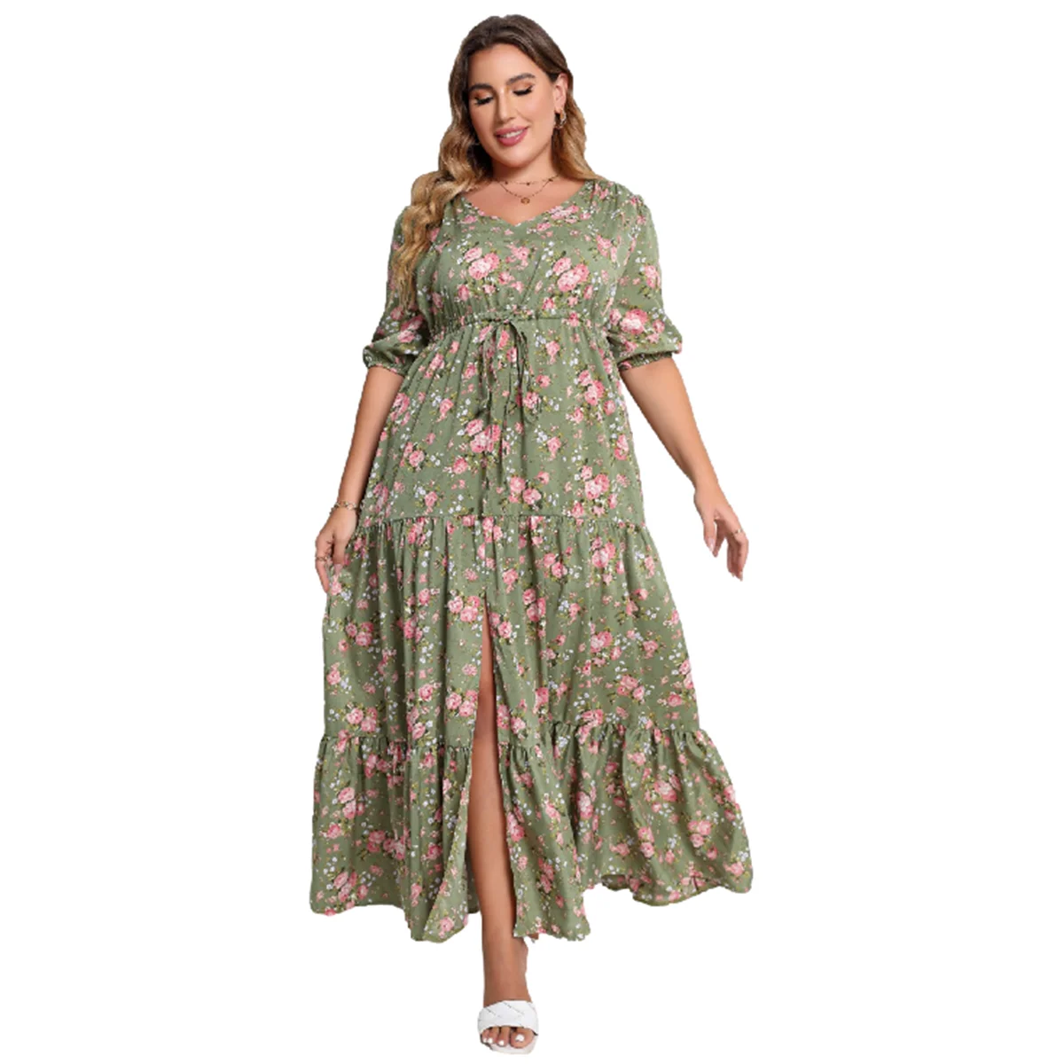 Plus Size Summer New Style Floral Print Bohemian Holiday Beach Dresses For Women