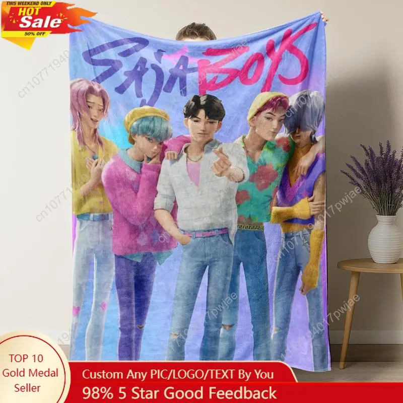 

Saja Boys Kpop Demon Hunters Blanket Coral Fleece Plush Textile Decor Thin Throw Blanket for Bed Custom Blankets