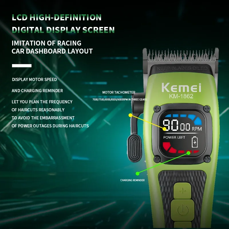 Kemei Professional Barber Hair Clipper Cordless Rechargeable Electric Hair Trimmer Men Hair Cutting Machine Grooming Kit 9000rpm
