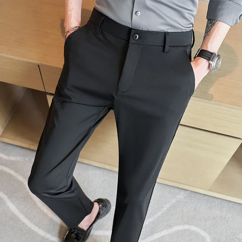 Black Stretch Suit Pants Men\'s Fashion Casual Trousers Navy Blue Spring and Autumn Pantalones Hombre Size 29-36 38 Slim Man Pant