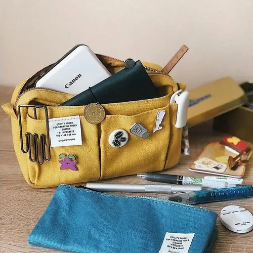 Imagen 1 del producto Bolsa de almacenamiento de lona de gran capacidad, diseño Simple para estudiantes de secundaria, estuche y bolsa para lápices multicapa para niños y niñas