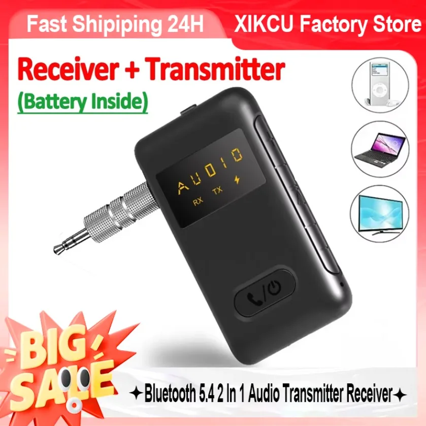 2 In 1 Bluetooth 5.4 Audio Transmitter Receiver 3.5mm AUX Adapter Hands Free Call Noise Reduction for Stereo Speaker Home Audio