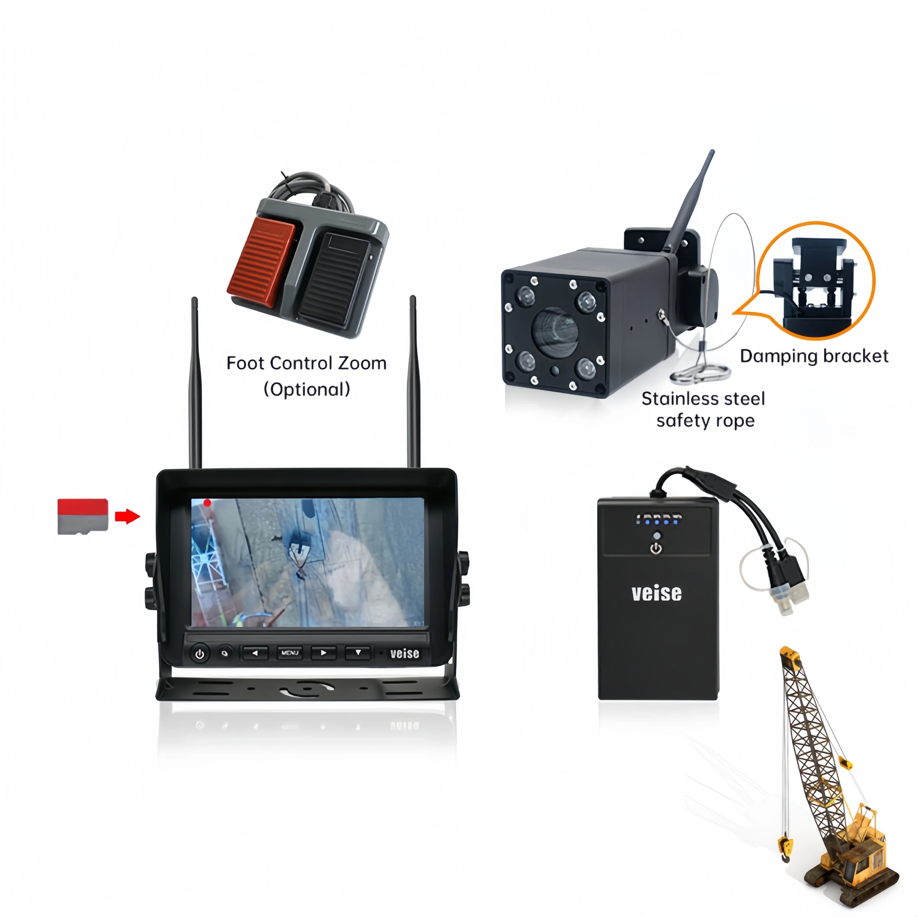 Wireless Zoom Crane Camera Hook Monitoring System For Tower Jib Crawler Truck Mobile Crane With Footswitch Zoom Control