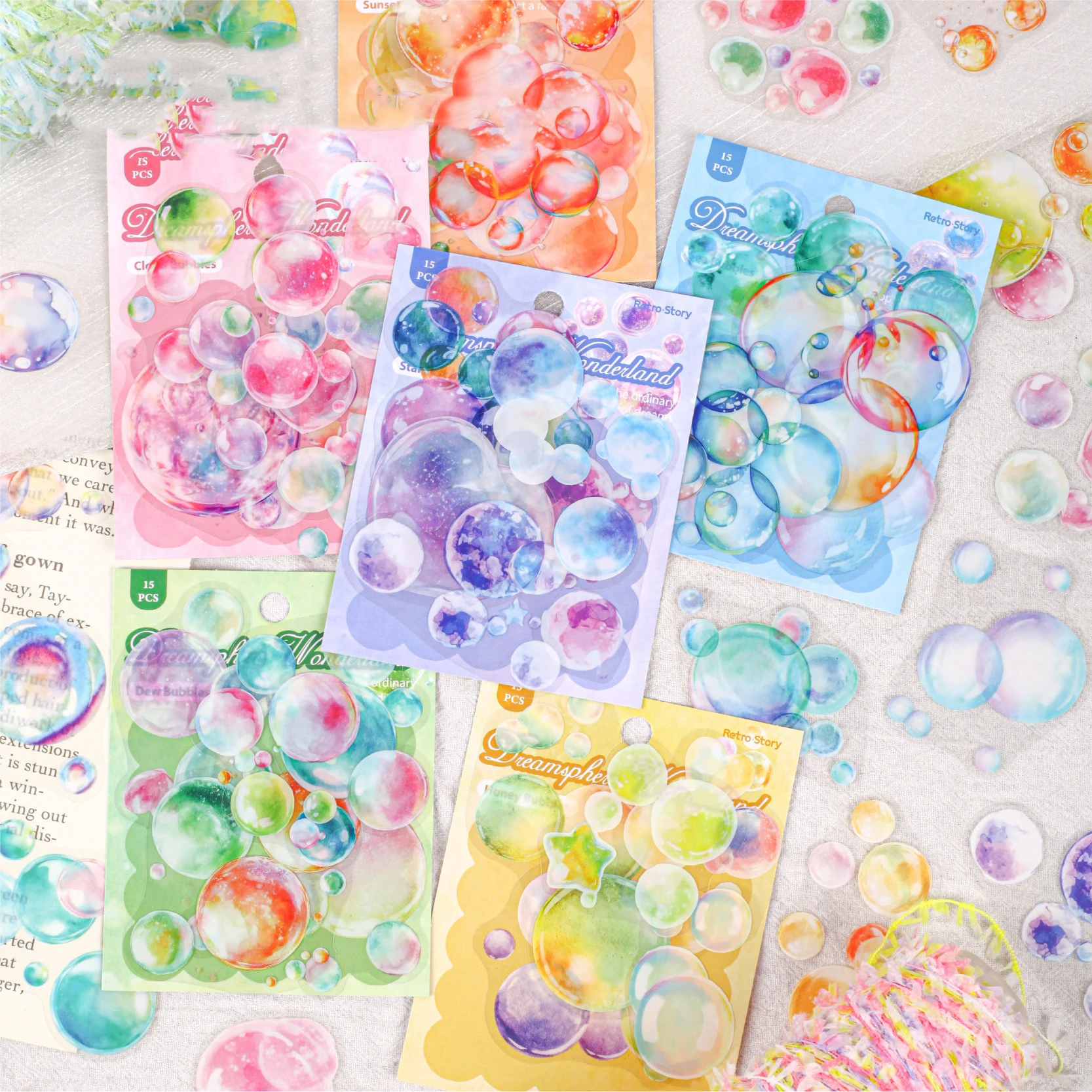 

Серия Dream Bubble Wonderland, красочный пузырьковый пейзаж, наклейка для домашних животных, креативный материал для журнала «сделай сам», канцелярские принадлежности для коллажа