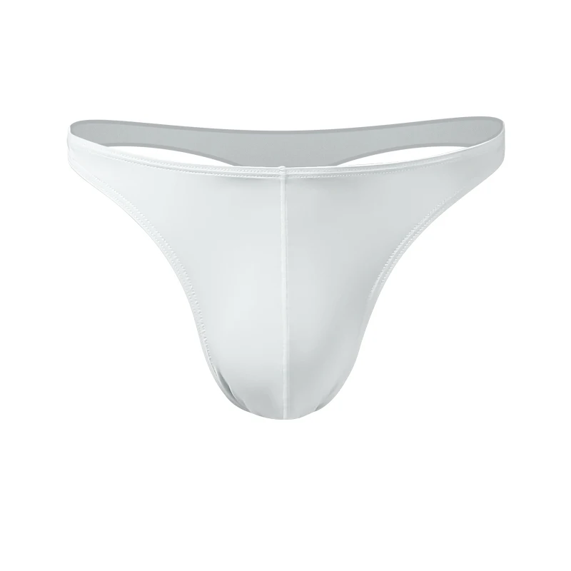Men's low-rise solid color U convex stretch tight sexy T underwear Ice silky smooth buttock thong Breathable T pants