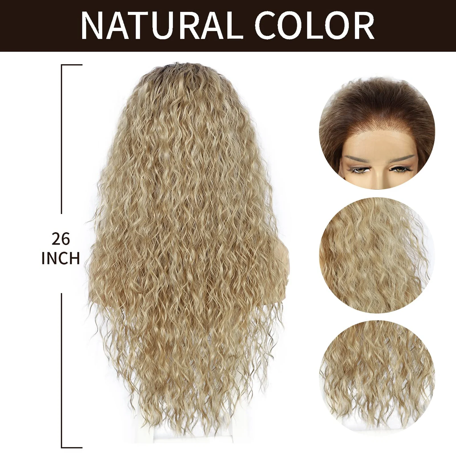 Kinky Curly Ombre Ash Blonde 13x3 Lace Front Wigs for Black Women Long Loose Curly Synthetic Hair Lace Frontal Wigs Daily Use