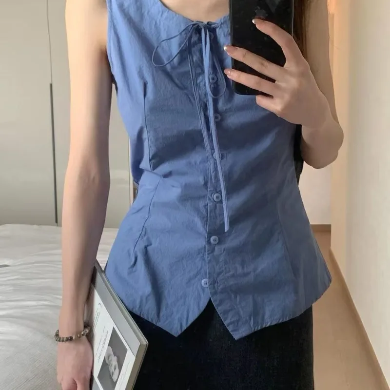 

Summer Simple Korean O Neck Sleeveless Blouse All Match Harajuku Solid Preppy Style Skirts Y2k Aesthetic Punk Girl 2 Piece Sets