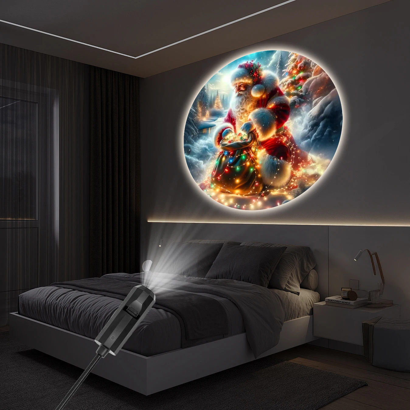 Santa Claus projection lamp, Christmas creative design, LED lighting night light, USB interface atmosphere light