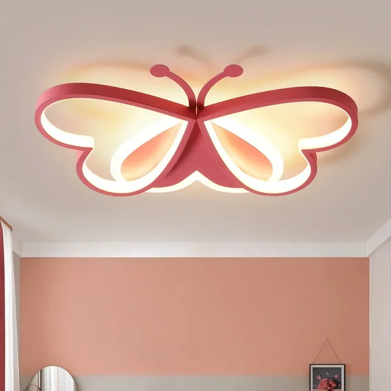 Lámpara de techo Rosa nórdica, candelabro de mariposa moderno para habitación de niños, decoración de interiores, accesorios de iluminación LED para habitación de niñas