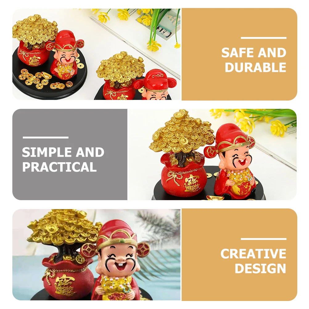

God of Fortune Resin Statue Cartoon Home Office Decor Rich Colors New Year Gift Chinese Style Fortune Ornament