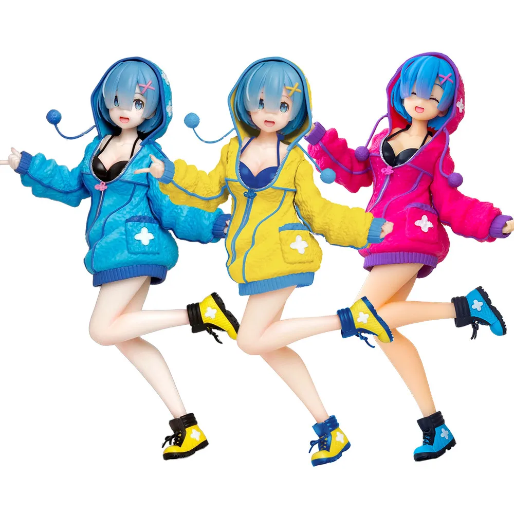 Anime Re:Life in un mondo diverso da Zero Rem Ram figura 23cm PVC tre colori felpa con cappuccio pelosa giocattolo collezione regalo Action Figure