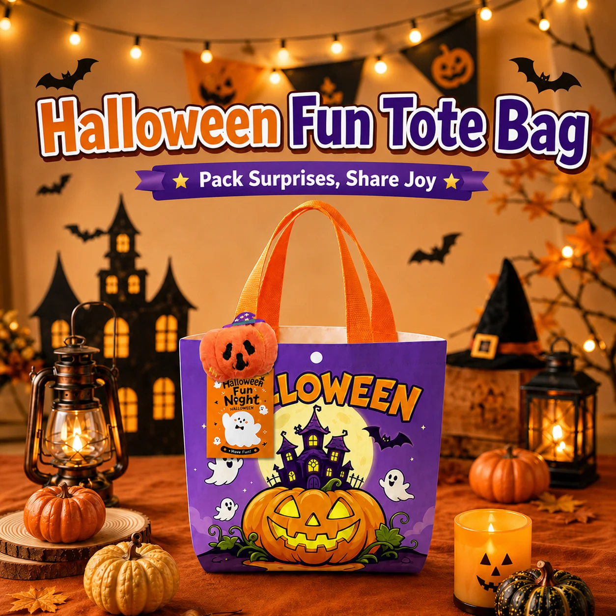 Pumpkin Ghost Pattern Bag Halloween Themed Shopping Bag Reusable Tote Bag Canvas For Daily Short Shopping Halloween Theme Trick