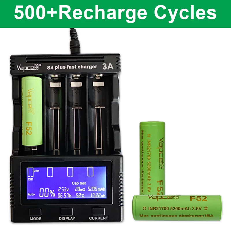 Original Vapcell F52 21700 5200mah 15A Battery INR21700 3.6V Rechargeable Battery For Toys Flastlight High Power Cell