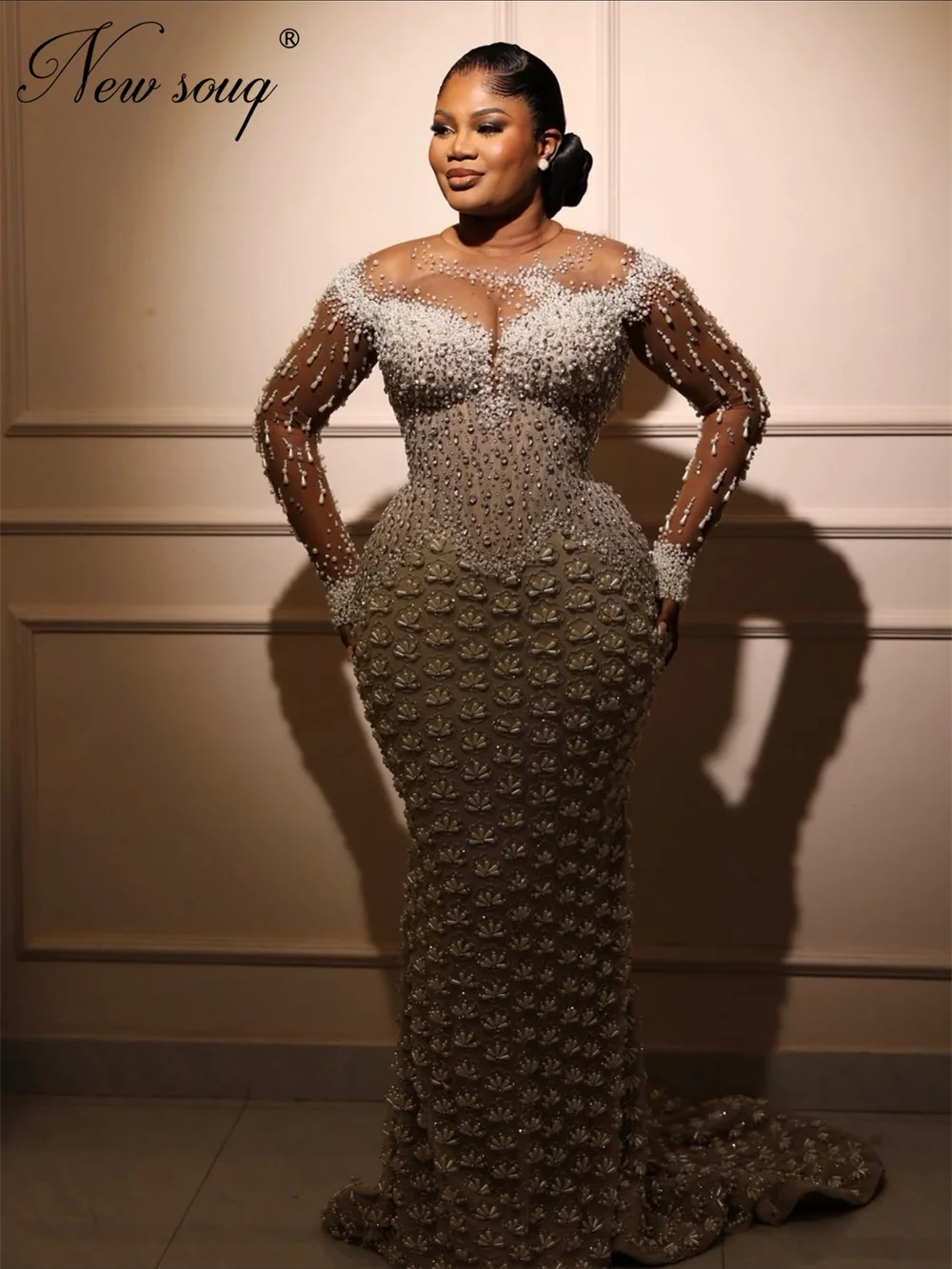 

Aso Ebi Full Beaded Evening Dresses Elegant Sheer Neck Crystals Long Sleeve Party Gowns Customized Prom Dress Vestidos De Cóctel