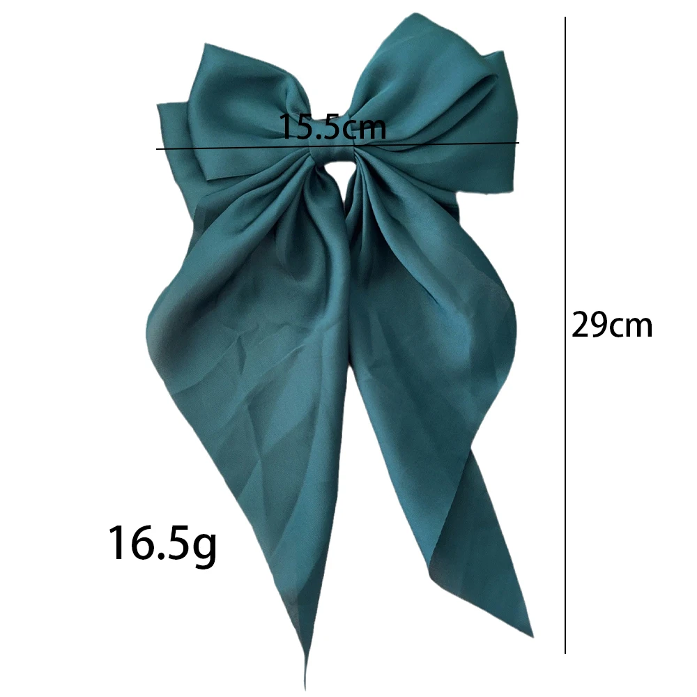 Women Solid Color Long Big Bow Long Float Satin Spring Clip Back Head Hair Clip Internet Red with The Same Temperament Elegant