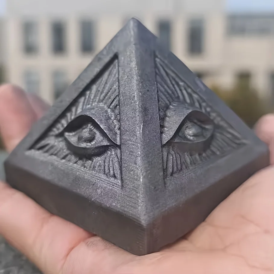 1PCShungite Pyramid With Complex Evil Eye Design,Figurines All-seeing Eye Tower, Quartz Decoration Perfect Holiday Birthday Gift