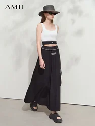 AMII Minimalist Women's Printed Skirt 2025 Autumn New Versatile Loose Letter A Line Stretch Elastic Waist Long Skirt 12541110