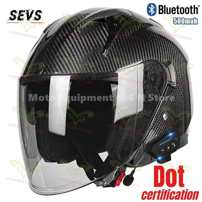 

Carbon Fiber Motorcycle Helmet Motorbike Three-quarters Bluetooth Helmet Cruise Motorcycle Riding Helmet DOT Certification