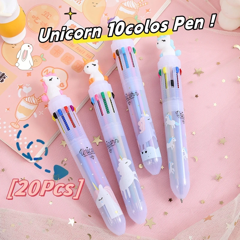 kawaii sentado unicornio caneta esferografica 10 cores desenhos animados bonitos papelaria escolar 10 cores 20 pcs por lote 01