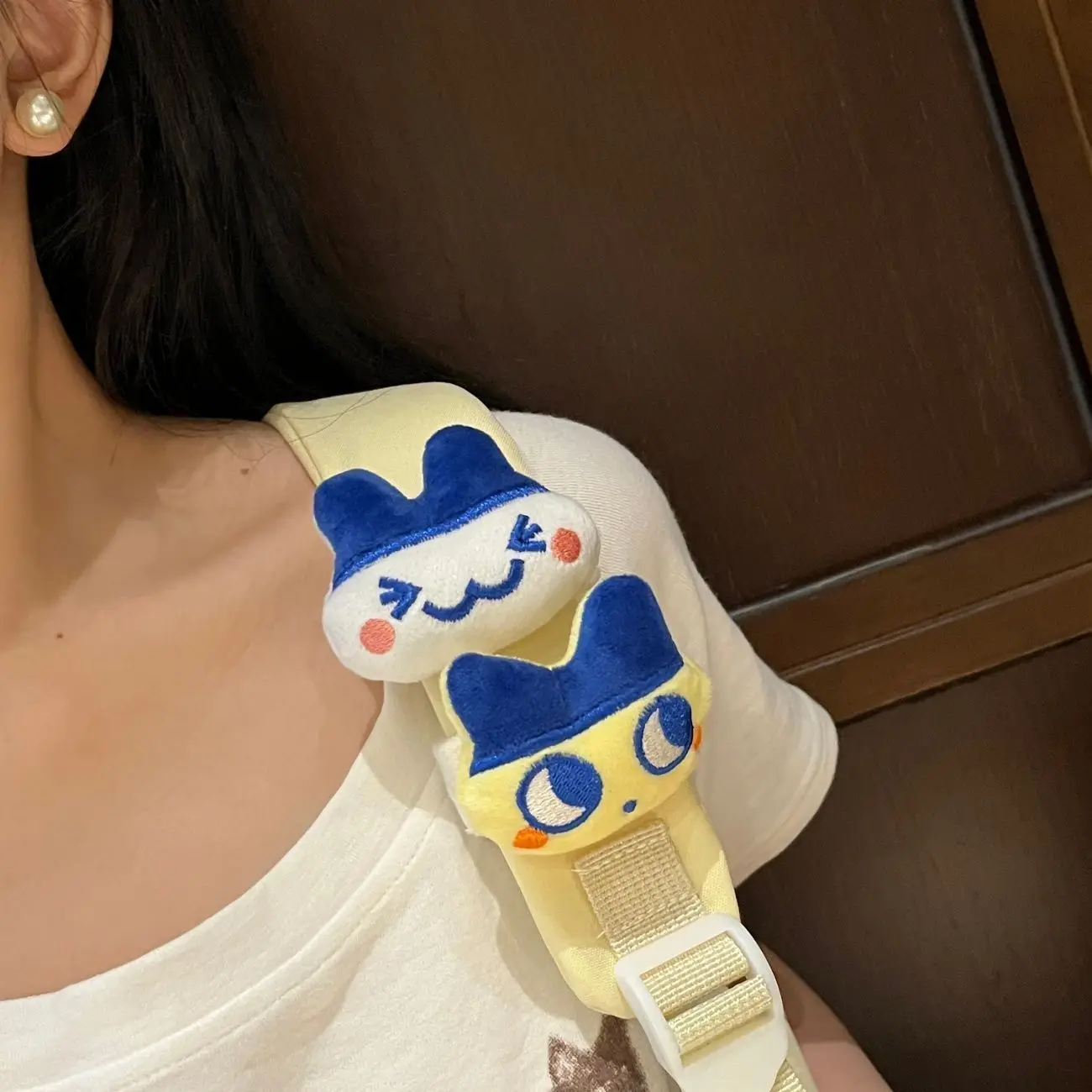 Charmoso Pingente de Bolsa Mametchi Mimitchi, Boneco de Pelúcia Digital Retrô, Acessório de Alça de Ombro com Velcro, Presente Kawaii para Meninas