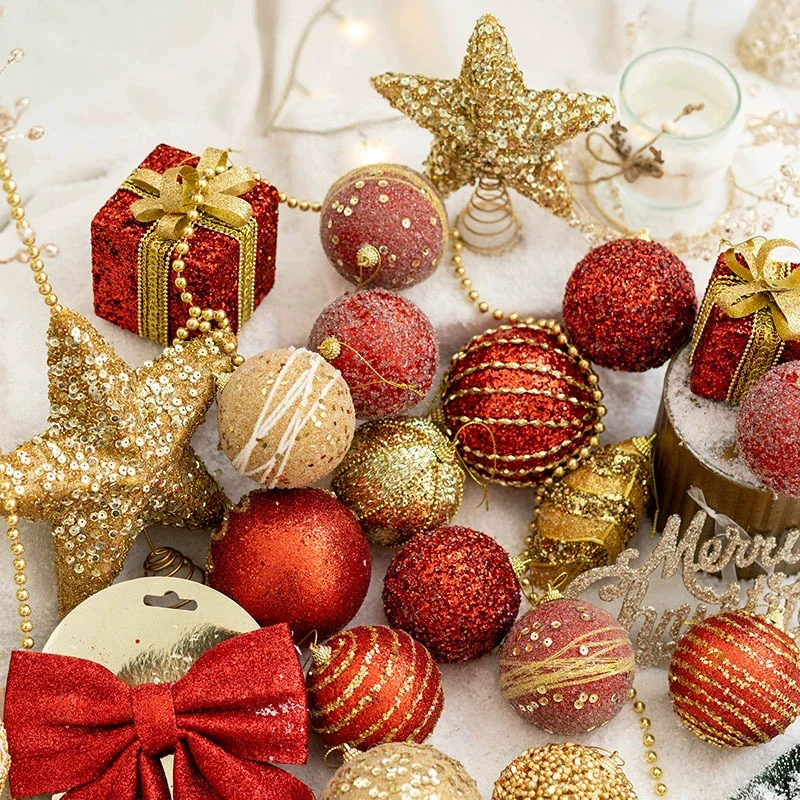 كرة عيد الميلاد المطلية بالكرة الذهبية الفضية والشمبانيا اللامعة ونجوم شجرة عيد الميلاد المعلقة لتزيين النوافذ هدايا صغيرة