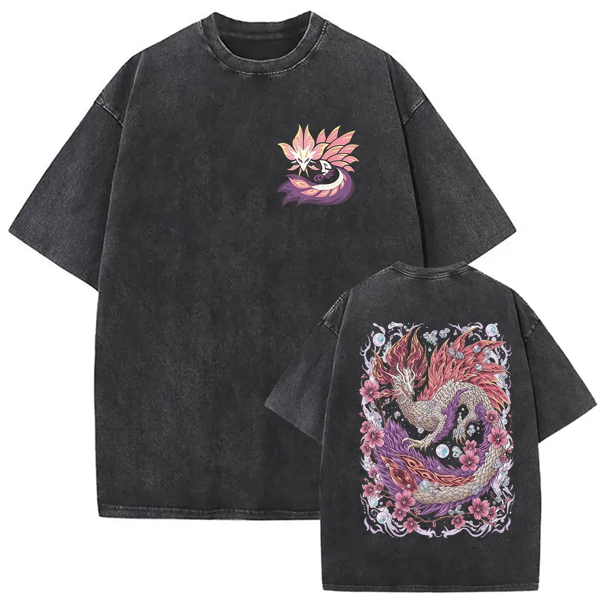 Vintage-gewaschene Monster Hunter Grafik-T-Shirts Nergigante Der Ausgestorbene Drache T-Shirt für Spielfans Herrenbekleidung Oversized Tees – Detail 6