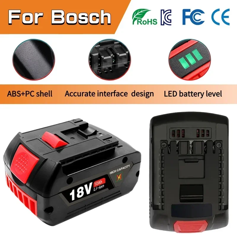 For BOSCH 18V 10AH LITHIUM-ION BATTERY GBA 18V 10AH 18V Professional GBA GSR GSB BAT618 BAT609 w/Fuel Guage