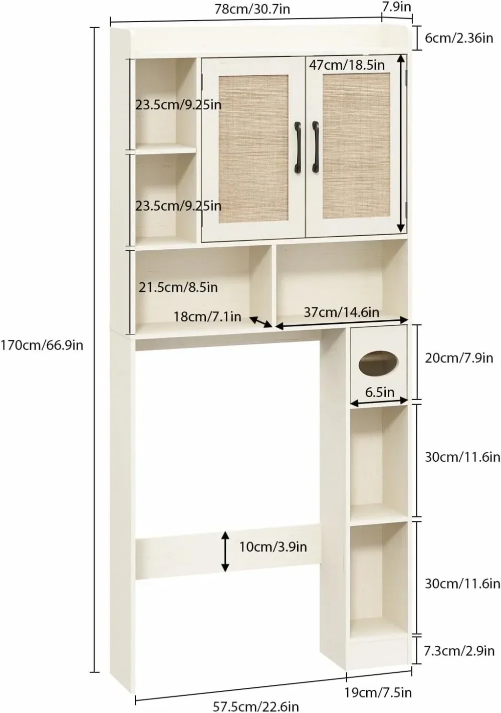 

Хит продаж: Тумба-органайзер для ванной из ротанга над унитазом с регулируемыми полками, 2 дверцами и держателем для туалетной бумаги