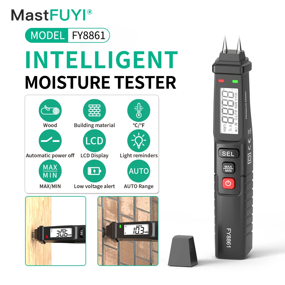 Mastfuyi-pen-tipo Digital Madeira Umidade Medidor Display Lcd Timber Damp Detector Concreto Cimento Tijolo Medidor de Umidade Portátil