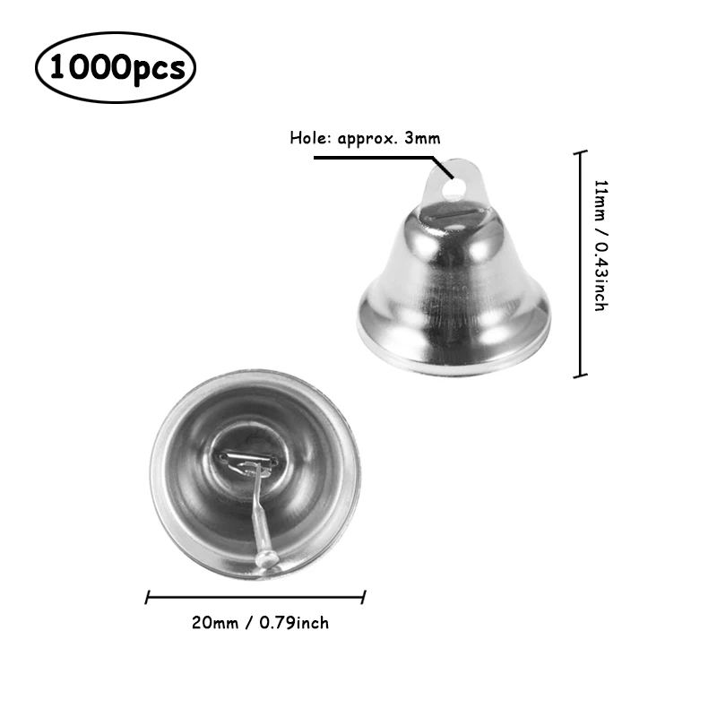 1000pcs/lot 20mm Silver Jingle Bells, Craft Bell for Doorbell Training, Housebreaking, Making Wind Chimes, Christmas Bell