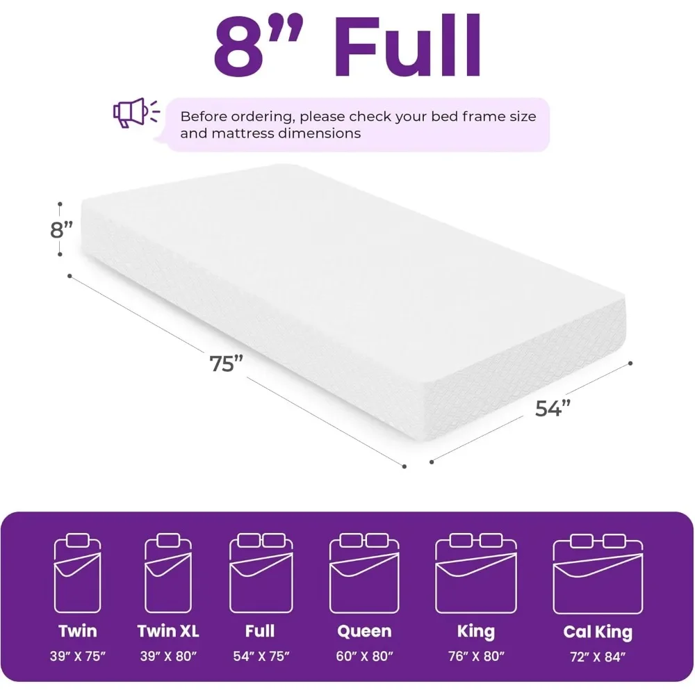 8 Inch Gel Memory Foam Mattress for Cool Sleep Medium Firm CertiPUR-US Certified Mattress in a Box