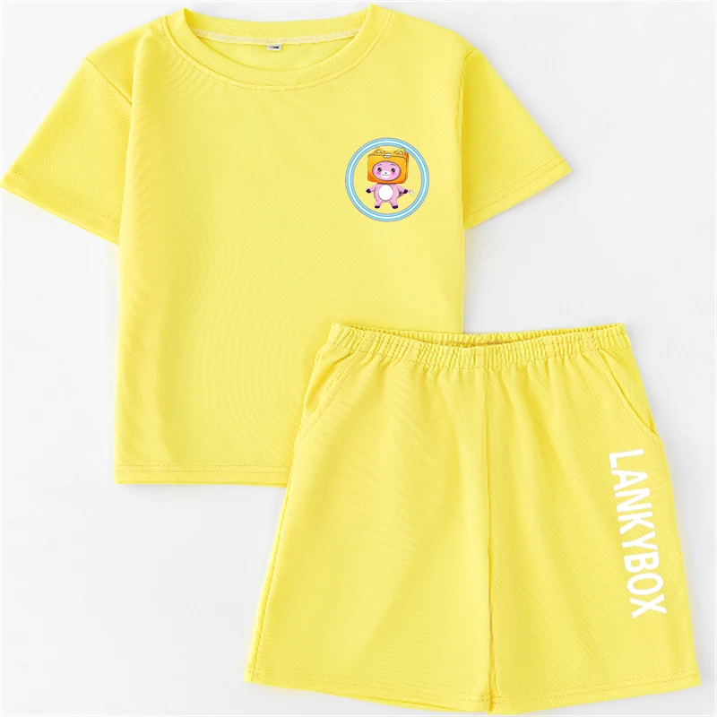 Conjunto respirável de t-shirt e shorts de secagem rápida para meninos e meninas, malha, caixa impressa 2D, casual esportiva, mangas curtas de 3 a 12 anos