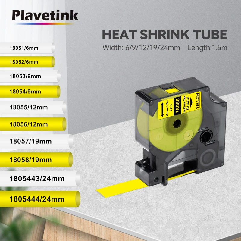 1PK 6-24mm Black on White/Yellow Label Tape 18051 18052 18053 18054 18055 18056 Heat Shrink Tube Tape for Dymo RHINO 6000