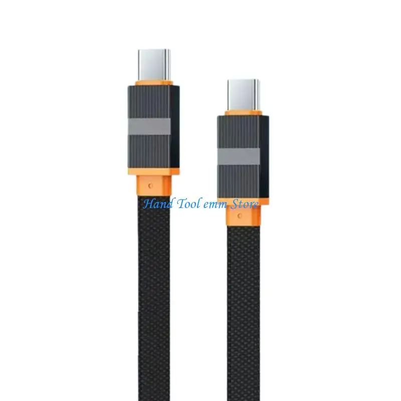 H37F USB C Data Sync and Charging Cable with Flat Braided Body, Reinforced Connector Housing for Everyday Device Use