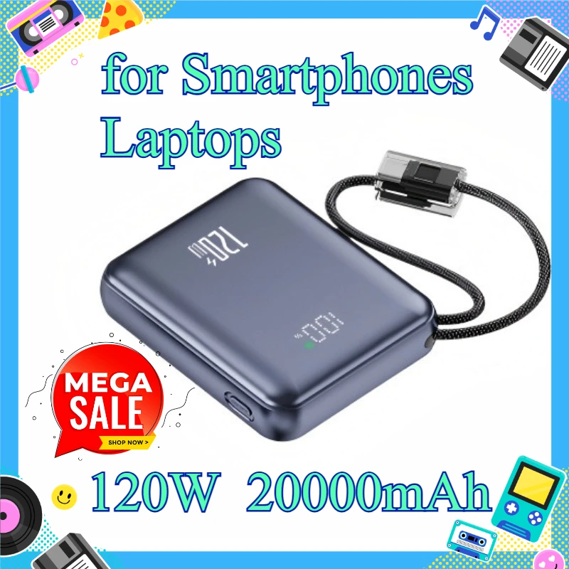 20000mAh Power Bank 120W Super Fast Charging Portable Mobile Power Supply for Smartphones Laptops