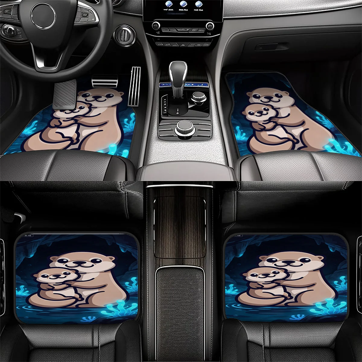 4pcs Car Floor Mat Set | Cartoon Otter Design | Universal Carpet Mats | Anti-Slip & Wear-Resistant | Fits Sedans/SUVs/Trucks | U
