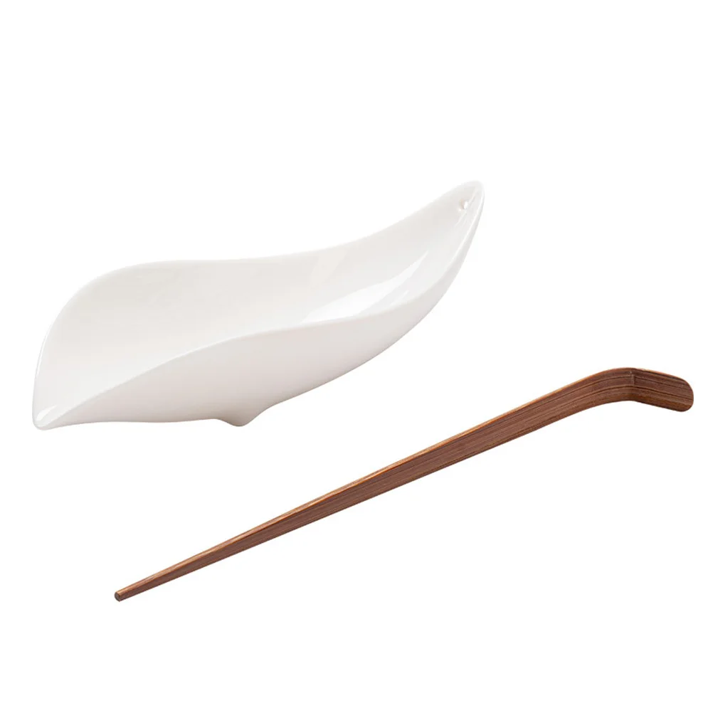 

2Pcs Ceramic Tea Shovel with Wooden Handle Spoon Needle Set for Tea Ceremony Elegant Easy Clean Teaspoons House Restaurant