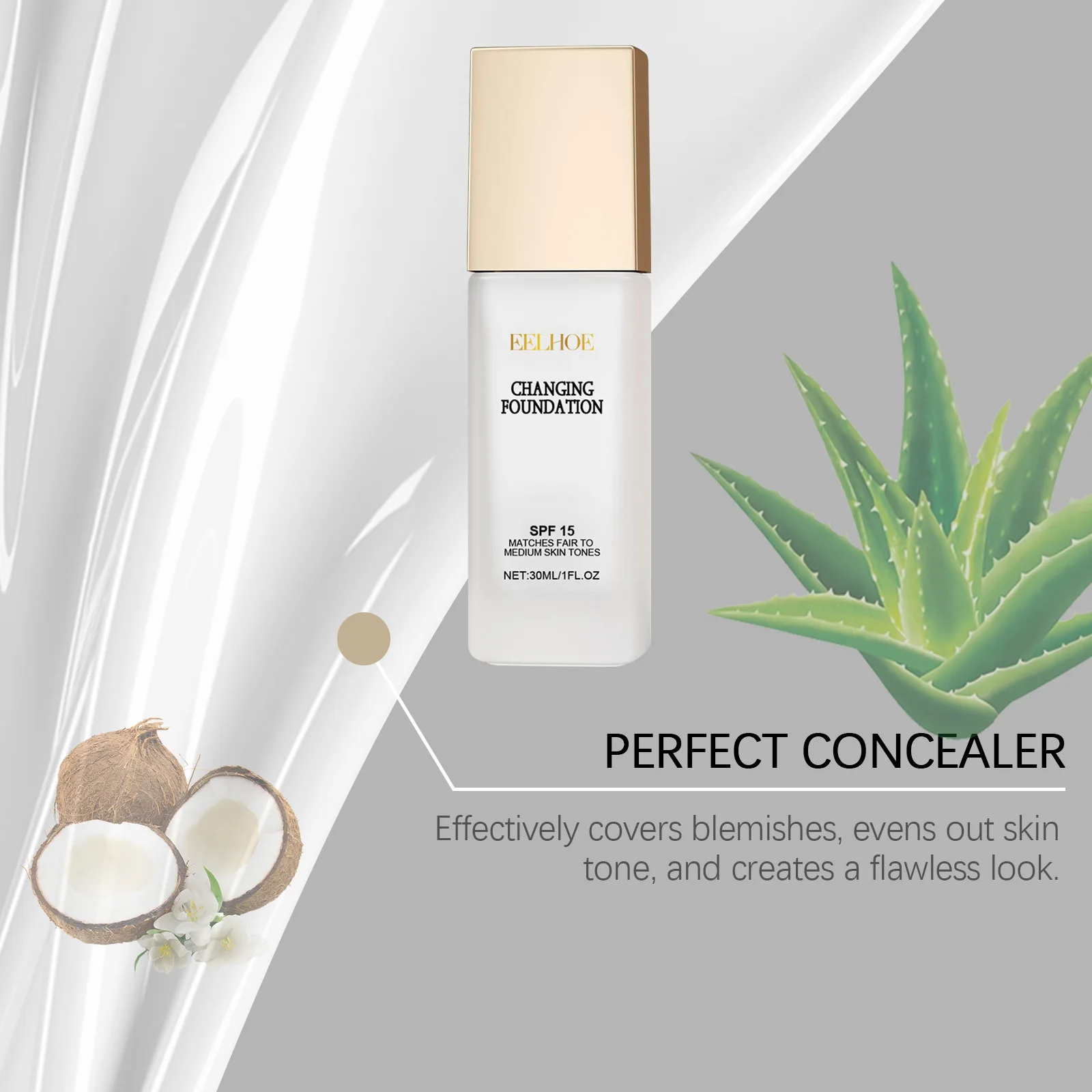 EELHOE Fondotinta cambia colore Spf 15 Protezione solare Controllo olio impermeabile Illumina il fondotinta per la pelle matura che cambia colore