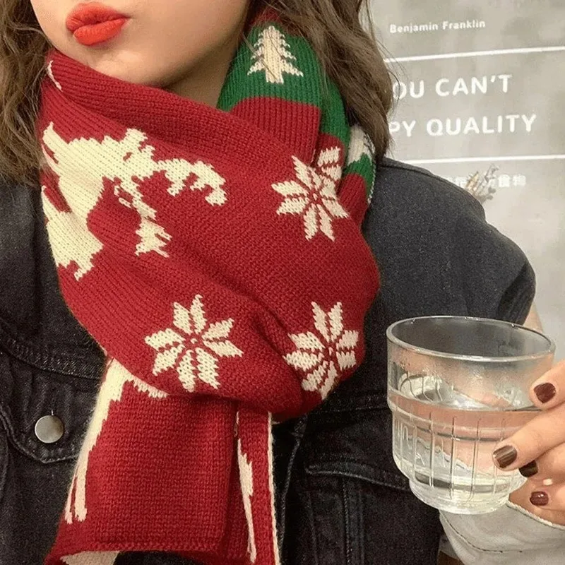 عيد الميلاد للرجال والنساء عيد الميلاد الغزلان وشاح وشاح للجنسين الشتاء وشاح محبوك الرنة عيد الميلاد موضوع الأوشحة وشاح دافئ