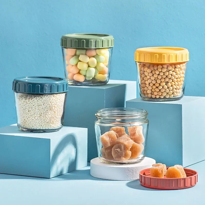 

Cute Travel Sealed Jar Organizers Storage Food Storage Containers Glass Jars And Lids Portable Snacks Candy Storage Box