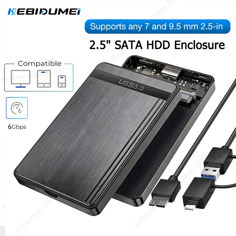 KEBIDUMEI 2.5 SATA to USB 3.0 Enclosure 5Gbps External Hard Drive Case for SSD/HDD Up to 4TB Tool-Free Design Black Support UASP