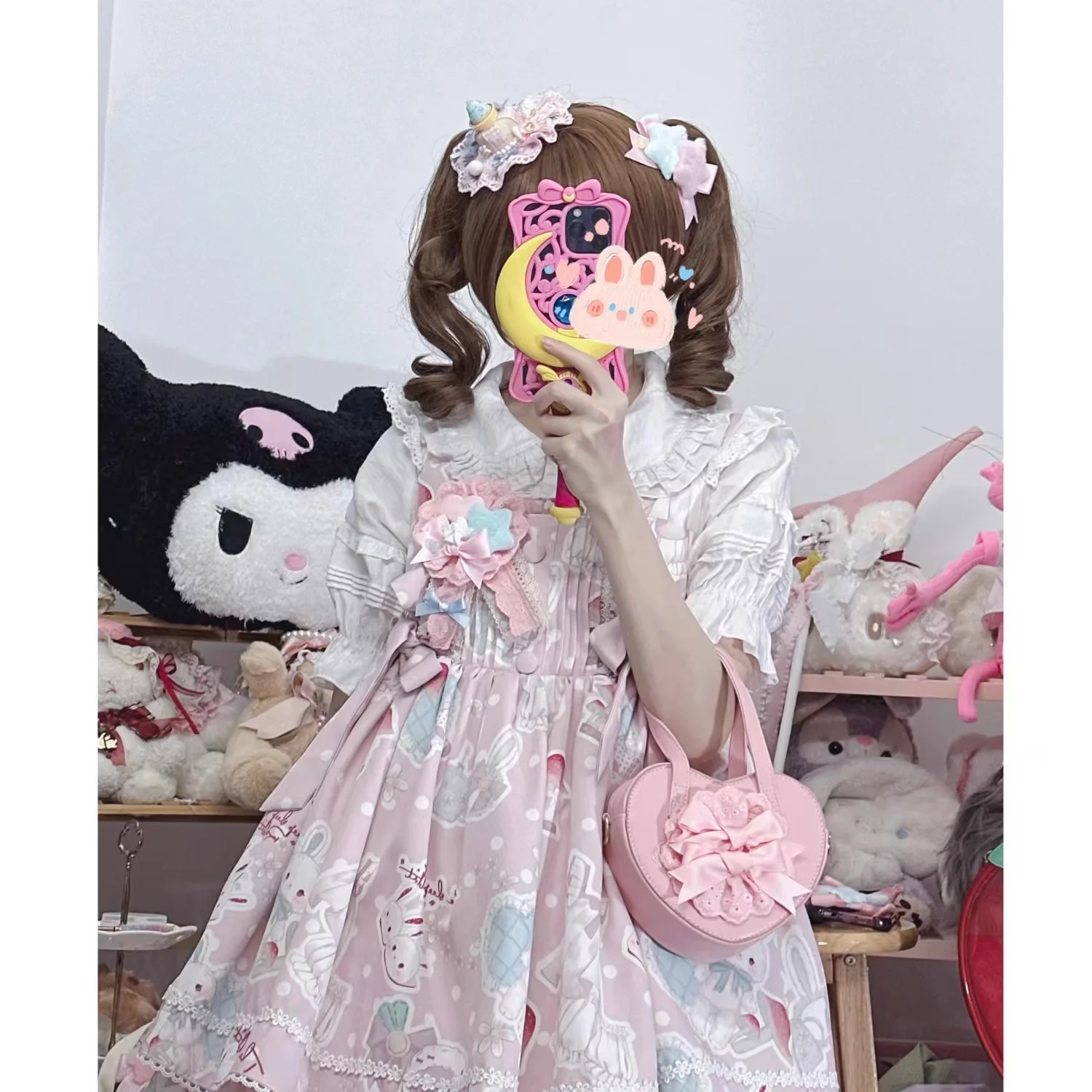 2024 New Patchwork Lace Bow Hand Bag Cute Sweet PU Lolita Crossbody Bag Kawaii Uniform Heart Shoulder Bag Bolso сумка