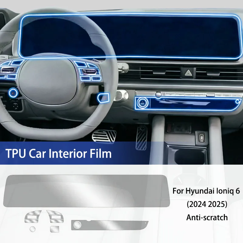 TPU Car Interior Film for Hyundai Ioniq 6 2024 2025 Center Console Protection Soft Film Transparent Anti-scratch Pre-cut Sticker