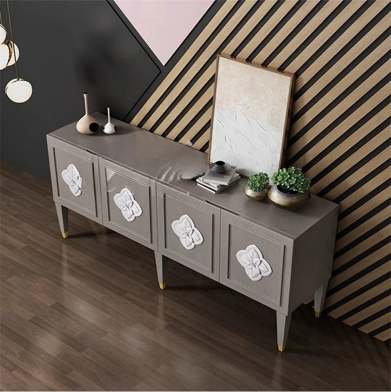 solid wood light luxury porch cabinet TV cabinet Modern high-grade gray carved foyer